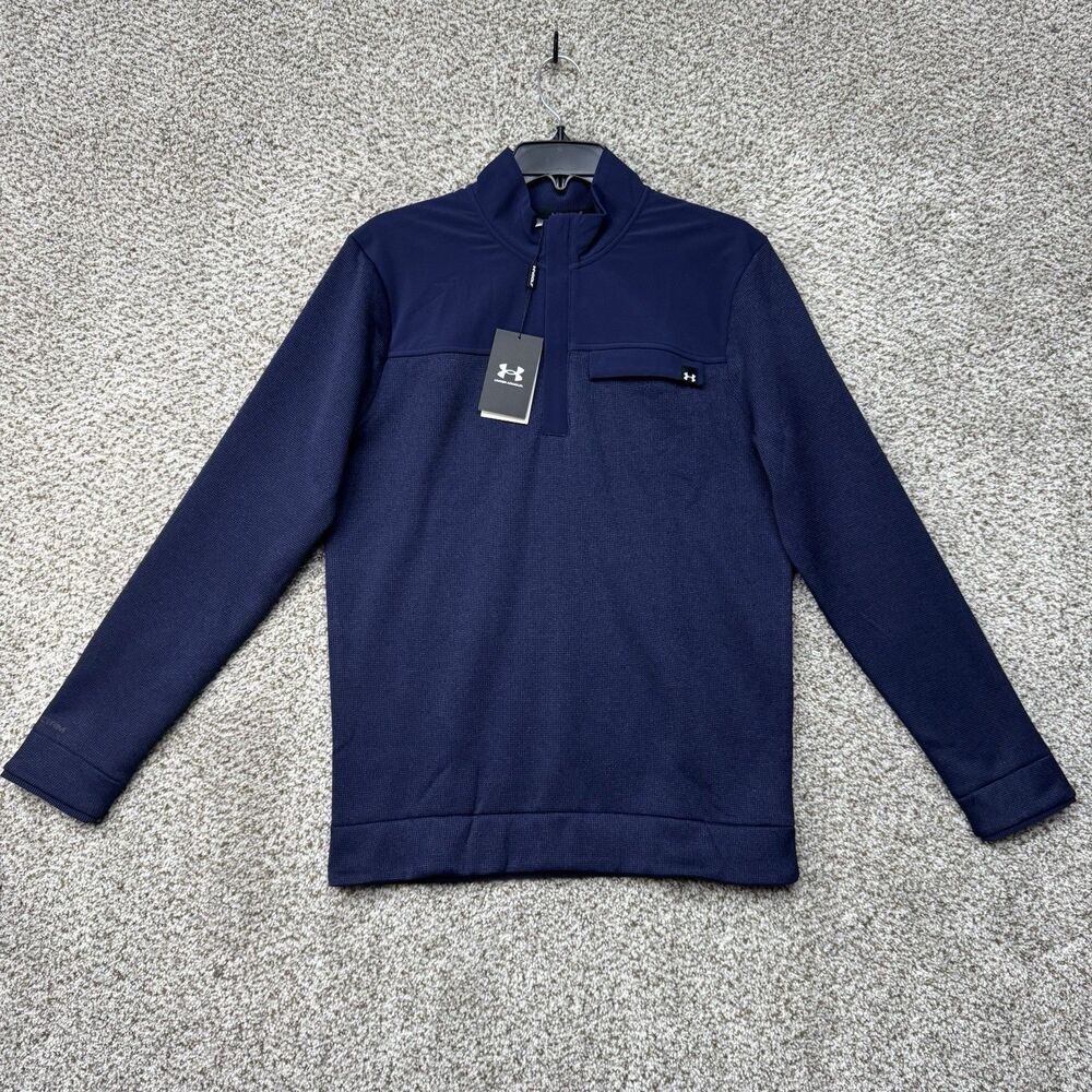 Under Armour Storm Sweater Men's Small Blue 1/2 Zip Fleece Pullover Golf New